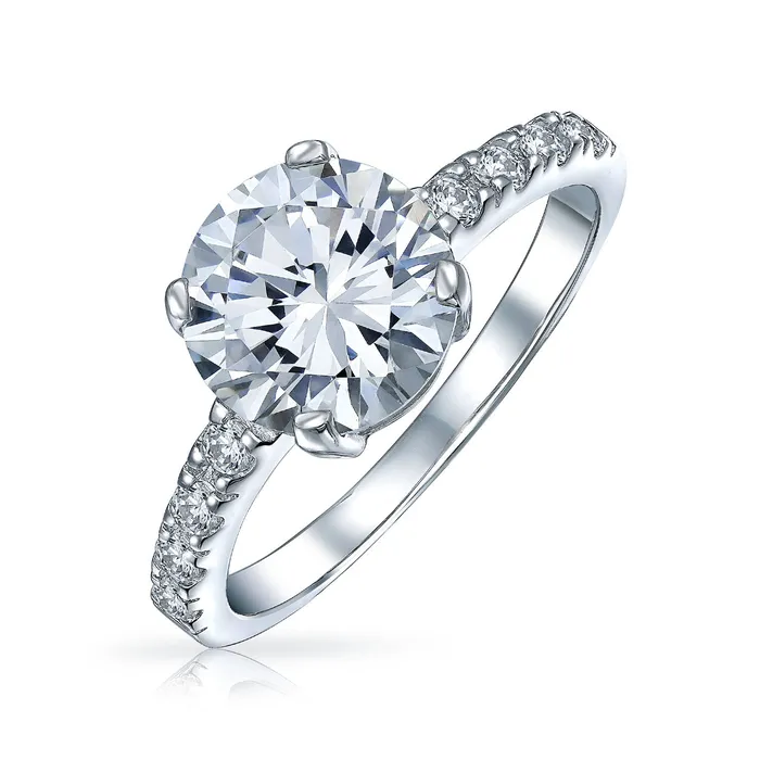 4CT AAA CZ Round Brilliant Solitaire Engagement Ring with Pave Side Stones BlingJewelry Wholesale Rings 4CT AAA CZ Round Brilliant Solitaire Engagement Ring with Pave Side Stones BlingJewelry Wholesale Rings