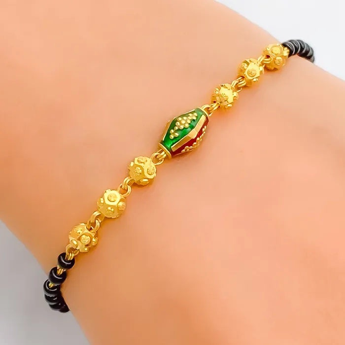 Andaaz Jewelers Bracelets Vibrant Charming 22k Gold Black Bead Bracelet