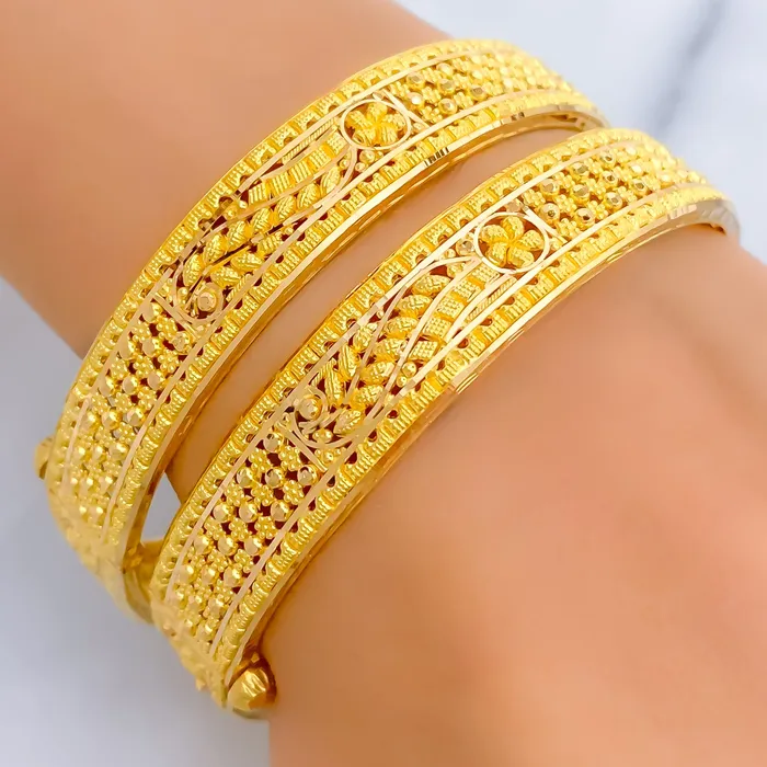 Andaaz Jewelers Earrings Subtle Flowy Leaf 22k Gold Bangle Pair
