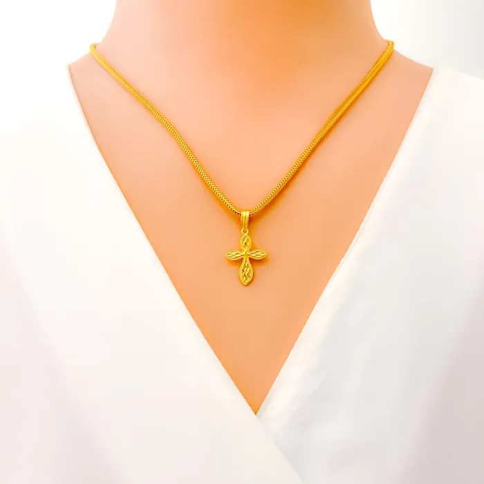 Andaaz Jewelers Necklaces Eternal Vibrant 22k Gold Cross Pendant