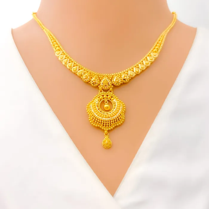 Andaaz Jewelers Necklaces Mesmerizing Peacock Feather Accented 22k Gold Necklace Set