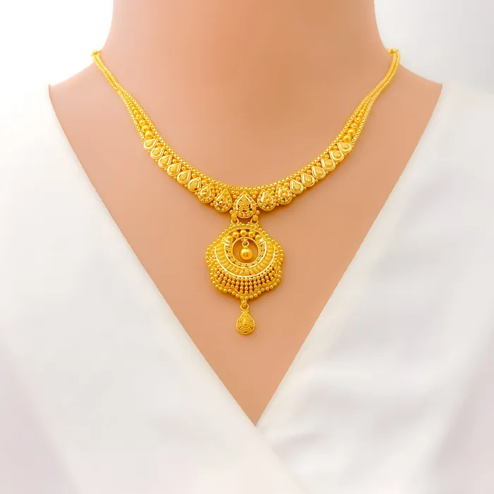 Andaaz Jewelers Necklaces Mesmerizing Peacock Feather Accented 22k Gold Necklace Set