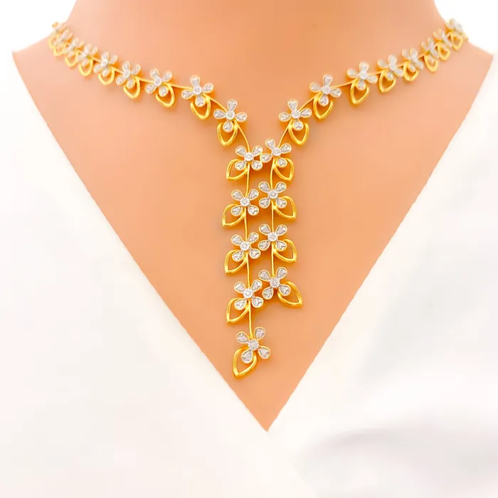 Andaaz Jewelers Necklaces Sparkling Floral Vine Diamond 18k Gold Necklace Set
