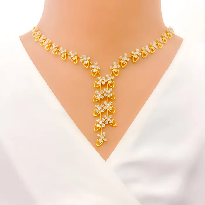 Andaaz Jewelers Necklaces Sparkling Floral Vine Diamond 18k Gold Necklace Set