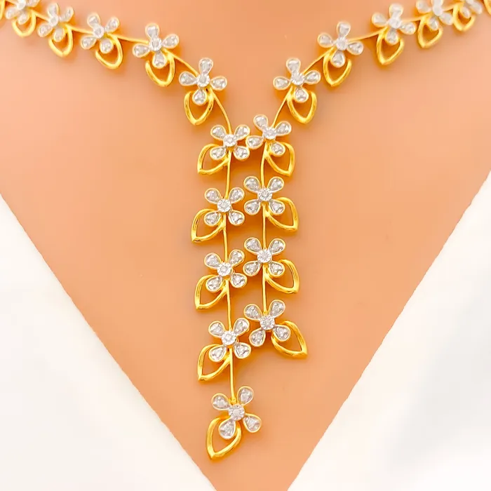 Andaaz Jewelers Necklaces Sparkling Floral Vine Diamond 18k Gold Necklace Set