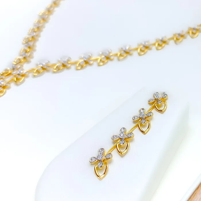 Andaaz Jewelers Necklaces Sparkling Floral Vine Diamond 18k Gold Necklace Set