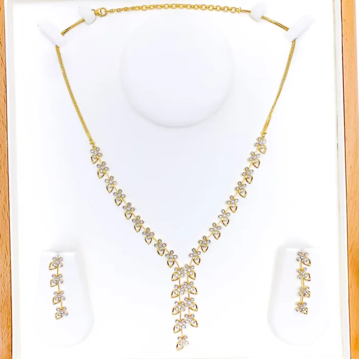 Andaaz Jewelers Necklaces Sparkling Floral Vine Diamond 18k Gold Necklace Set