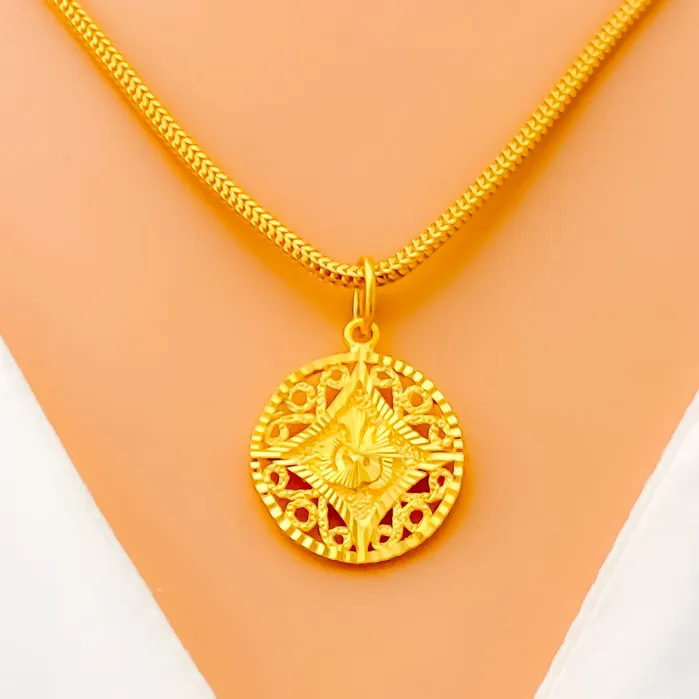 Andaaz Jewelers PreStyled Sets Iconic Netted 22k Gold Allah Pendant