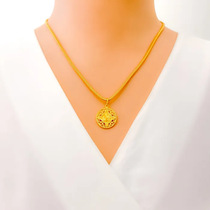 Andaaz Jewelers PreStyled Sets Iconic Netted 22k Gold Allah Pendant
