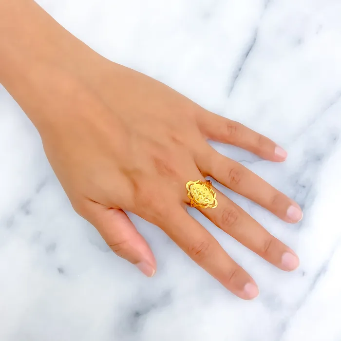 Andaaz Jewelers Rings Dainty Elongated 22k Gold Ring