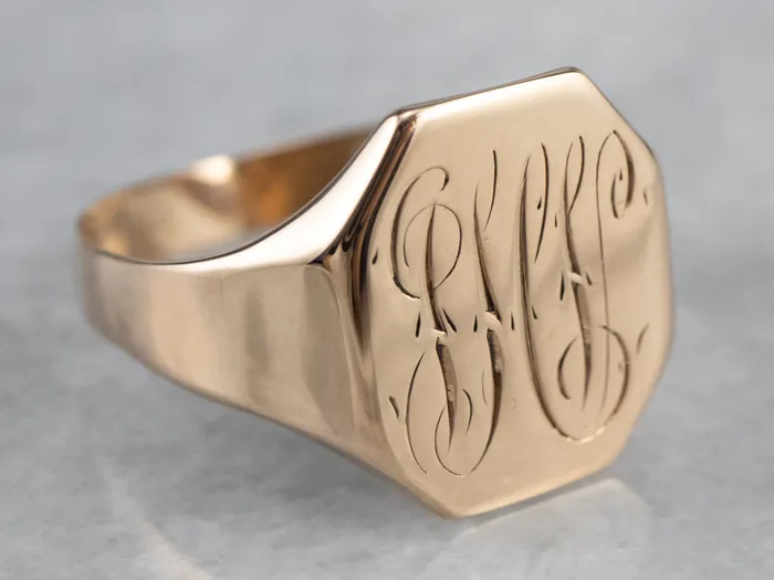 Antique Monogram Octagonal Gold Signet Ring Market Square Jewelers Rings