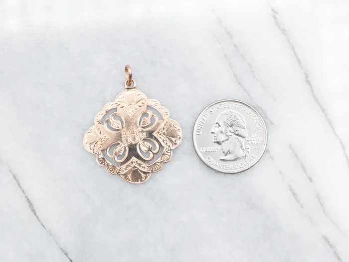 Antique Rose Gold Pendant with and Ornate Monogram Center Market Square Jewelers Necklaces