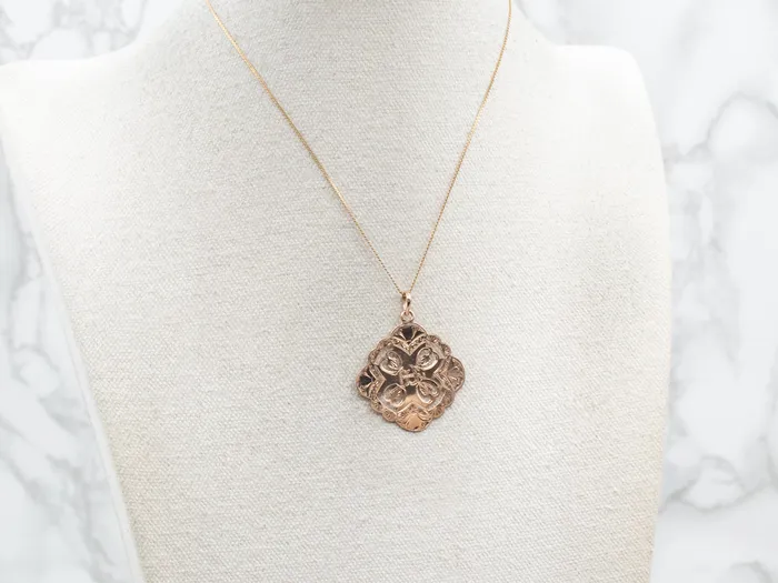 Antique Rose Gold Pendant with and Ornate Monogram Center Market Square Jewelers Necklaces