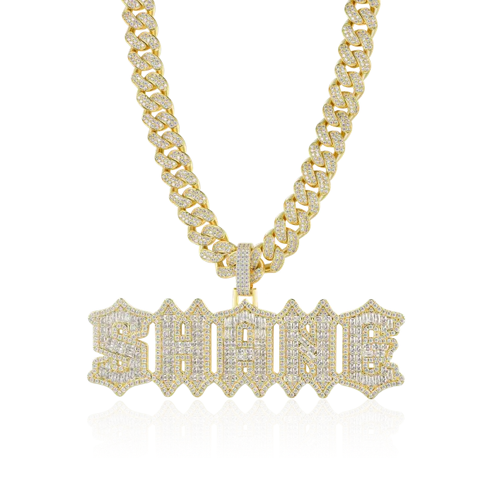 Aporro Brand Necklaces Custom Emerald Cut Gothic Font Pendant