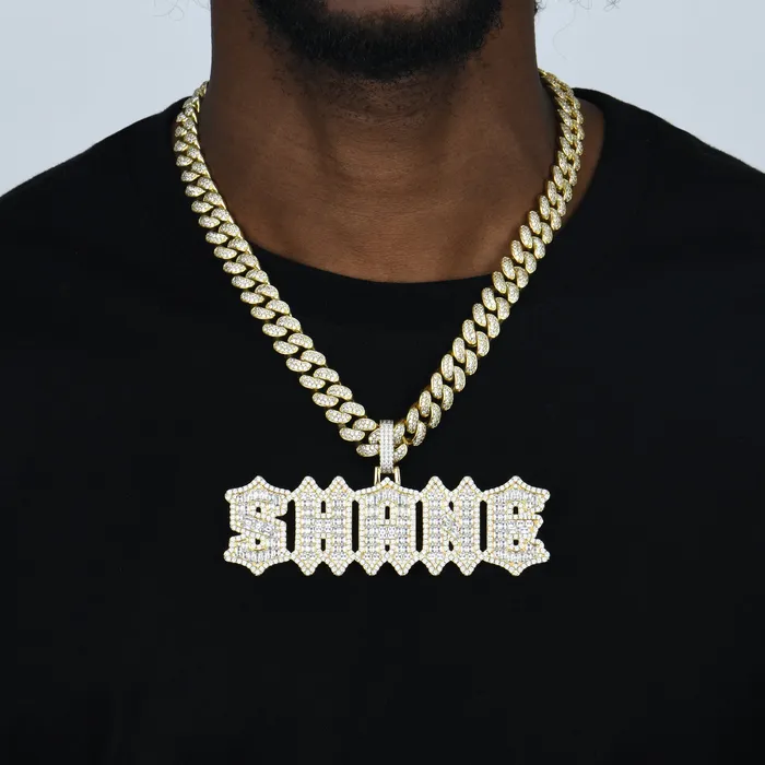 Aporro Brand Necklaces Custom Emerald Cut Gothic Font Pendant