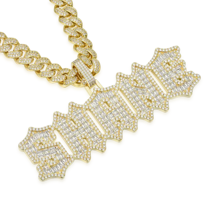 Aporro Brand Necklaces Custom Emerald Cut Gothic Font Pendant