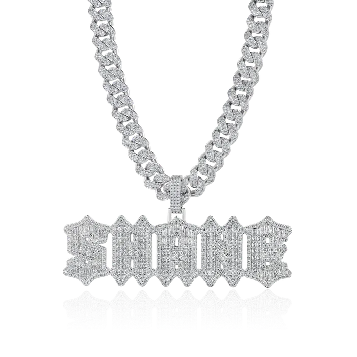 Aporro Brand Necklaces Custom Emerald Cut Gothic Font Pendant