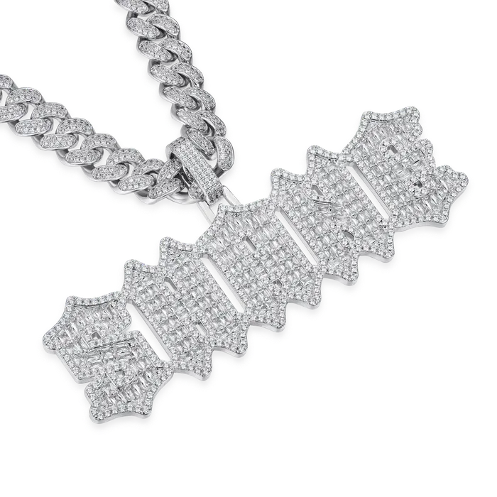 Aporro Brand Necklaces Custom Emerald Cut Gothic Font Pendant