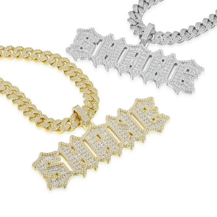Aporro Brand Necklaces Custom Emerald Cut Gothic Font Pendant