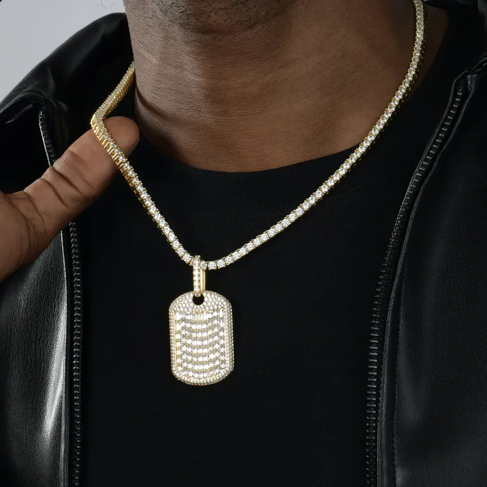 Aporro Brand Necklaces Custom Iced Out Baguette Cut Dog Tag Pendant