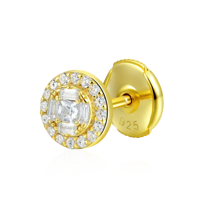 aporro Earrings Baguette Mix Round Cut Halo Stud Earrings Pair