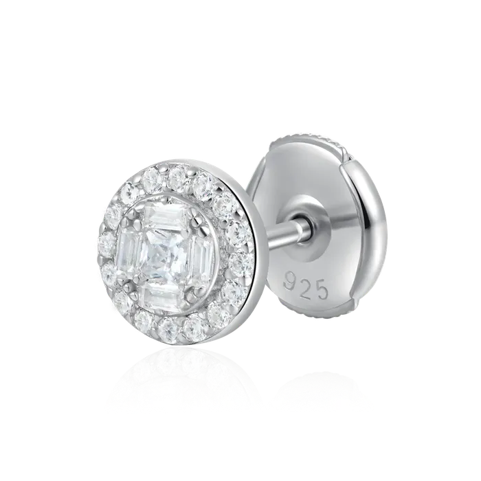 aporro Earrings Baguette Mix Round Cut Halo Stud Earrings Pair