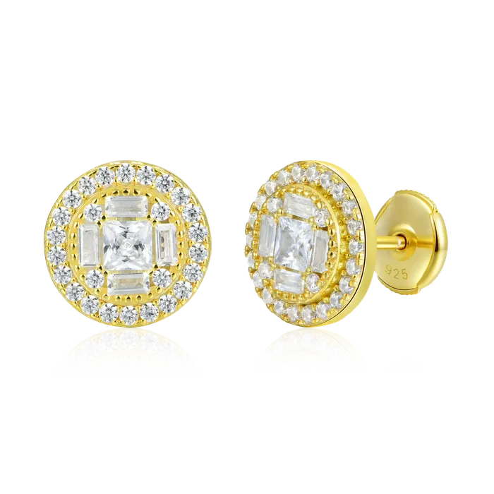 aporro Earrings Baguette Mix Round Cut Halo Stud Earrings Pair
