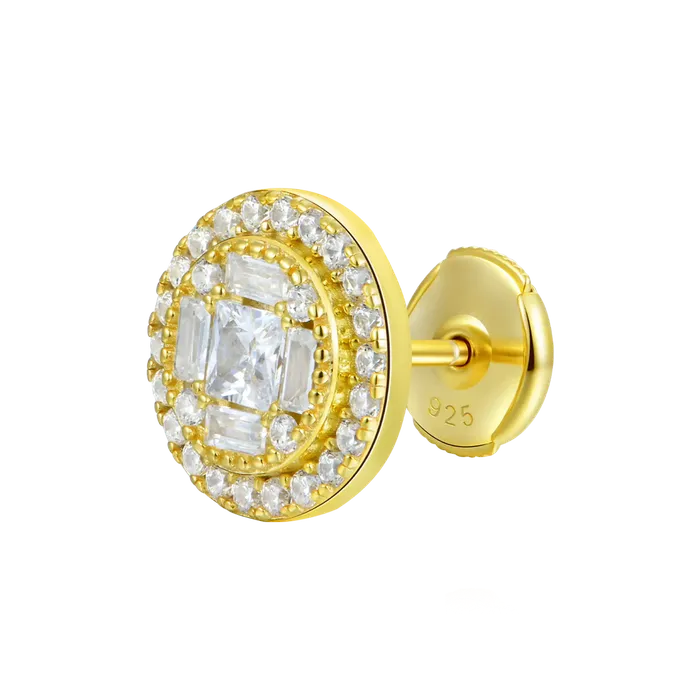 aporro Earrings Baguette Mix Round Cut Halo Stud Earrings Pair
