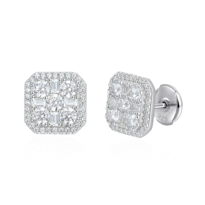 aporro Earrings Octagon Baguette Mix Halo Stud Earrings Pair