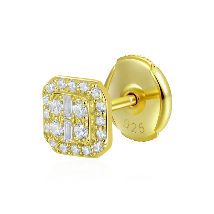 aporro Earrings Octagon Baguette Mix Halo Stud Earrings Pair