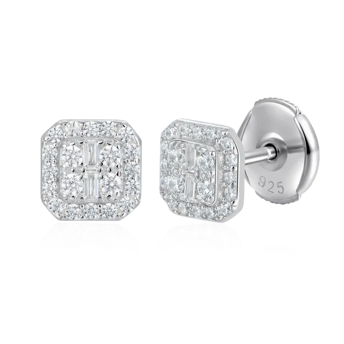 aporro Earrings Octagon Baguette Mix Halo Stud Earrings Pair