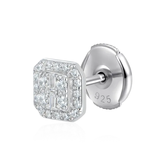 aporro Earrings Octagon Baguette Mix Halo Stud Earrings Pair