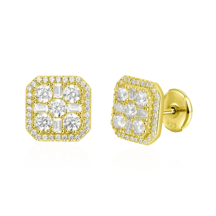 aporro Earrings Octagon Baguette Mix Halo Stud Earrings Pair