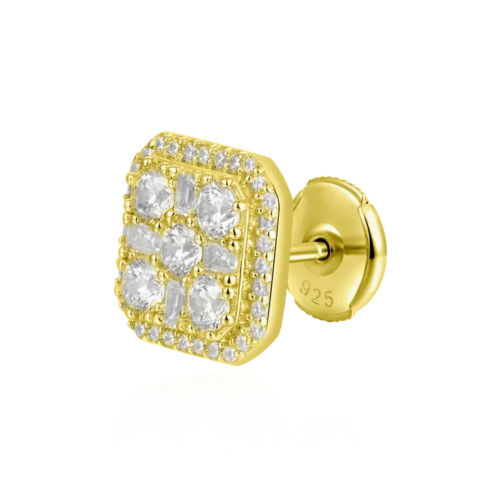 aporro Earrings Octagon Baguette Mix Halo Stud Earrings Pair
