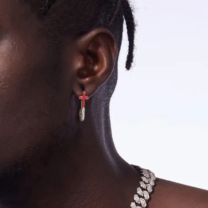 aporro Earrings Pin Cross Hoop Earring