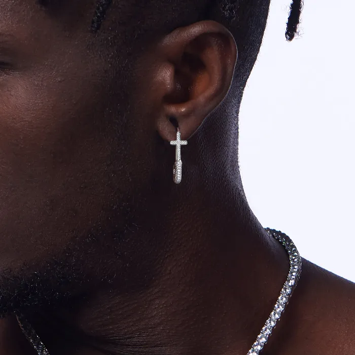 aporro Earrings Pin Cross Hoop Earring