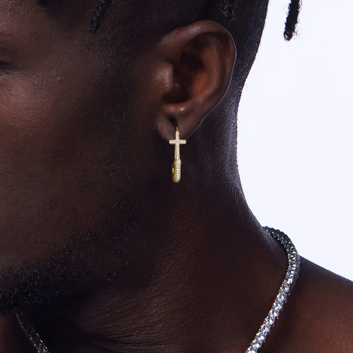 aporro Earrings Pin Cross Hoop Earring