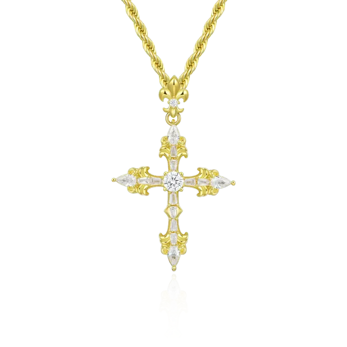 aporro Necklaces Fleur De Lis Cross Pendant