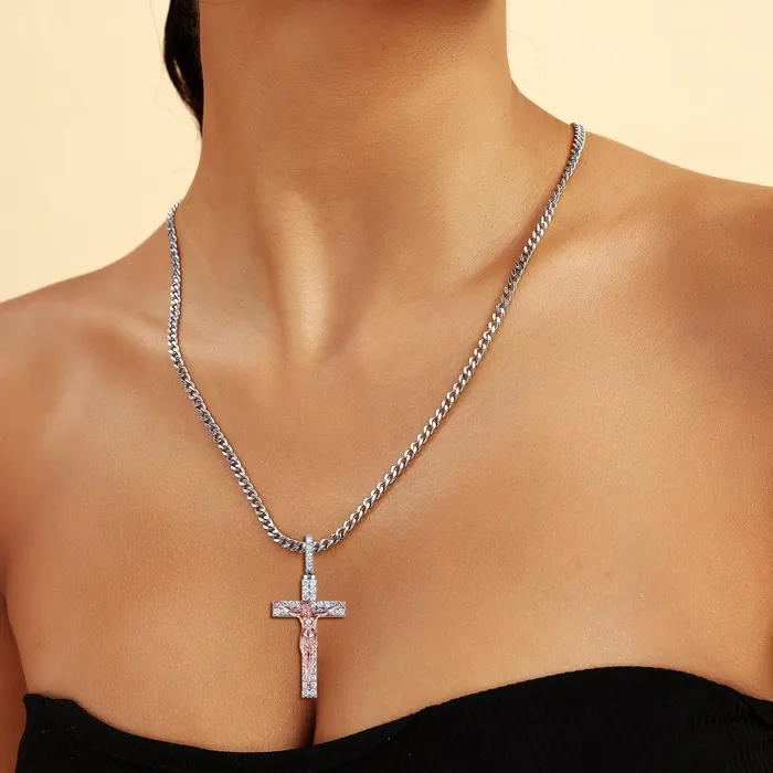 aporro Necklaces Moissanite Crucifixion of Jesus Pendant