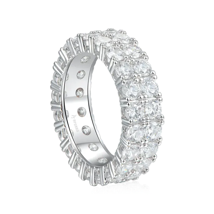 aporro Womens Iced Double Row Tennis Ring 6mm Rings