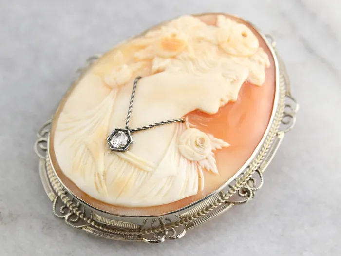 Art Deco Rose Cut Diamond Cameo Pin or Pendant Market Square Jewelers Necklaces Art Deco Rose Cut Diamond Cameo Pin or Pendant Market Square Jewelers Necklaces