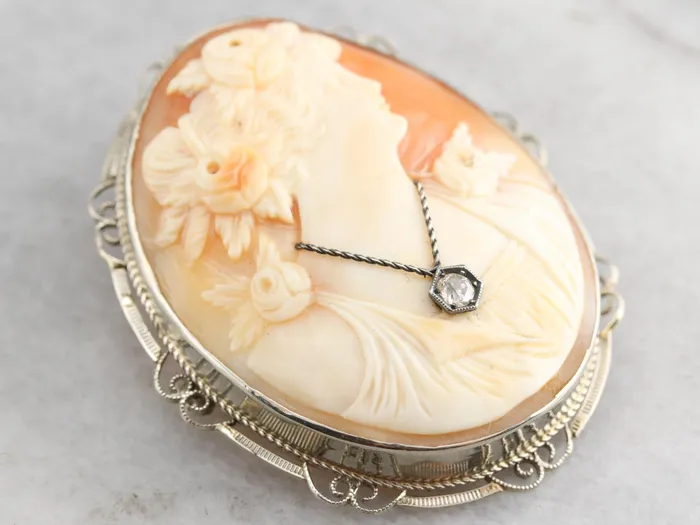 Art Deco Rose Cut Diamond Cameo Pin or Pendant Market Square Jewelers Necklaces Art Deco Rose Cut Diamond Cameo Pin or Pendant Market Square Jewelers Necklaces