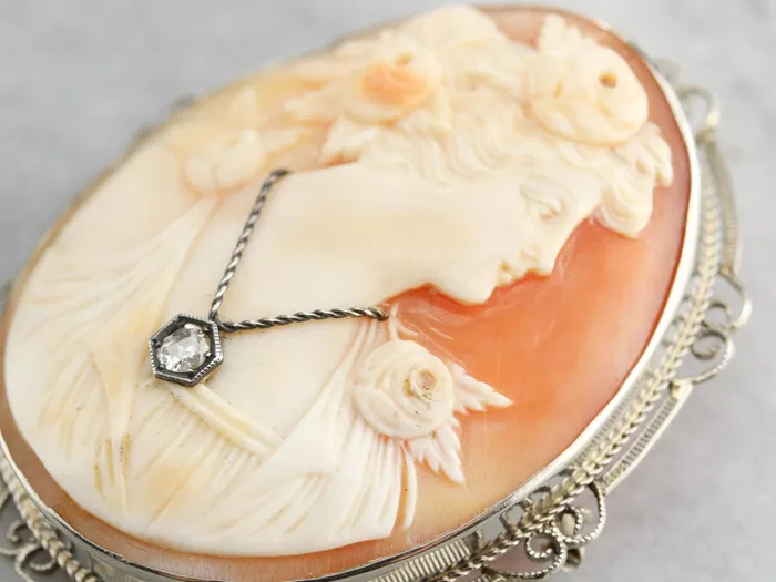 Art Deco Rose Cut Diamond Cameo Pin or Pendant Market Square Jewelers Necklaces Art Deco Rose Cut Diamond Cameo Pin or Pendant Market Square Jewelers Necklaces