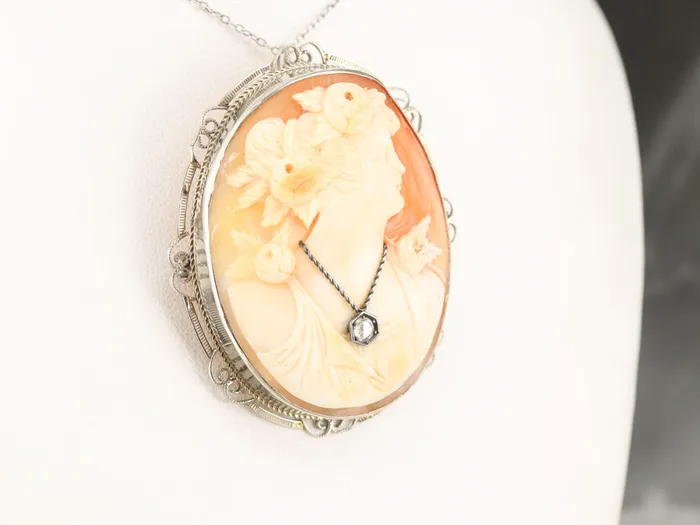 Art Deco Rose Cut Diamond Cameo Pin or Pendant Market Square Jewelers Necklaces Art Deco Rose Cut Diamond Cameo Pin or Pendant Market Square Jewelers Necklaces