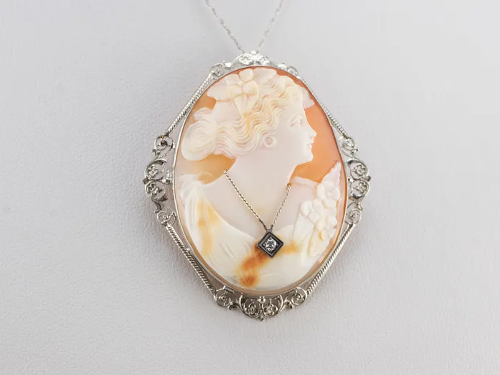 Art Deco Rose Cut Diamond Cameo Pin or Pendant Market Square Jewelers Necklaces Art Deco Rose Cut Diamond Cameo Pin or Pendant Market Square Jewelers Necklaces