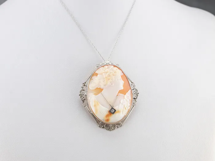 Art Deco Rose Cut Diamond Cameo Pin or Pendant Market Square Jewelers Necklaces Art Deco Rose Cut Diamond Cameo Pin or Pendant Market Square Jewelers Necklaces