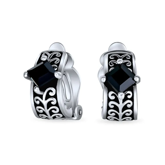 Bali Black Crystal Vines Scroll Half Hoop ClipOn Earrings NonPierced Ears BlingJewelry Wholesale Earrings Bali Black Crystal Vines Scroll Half Hoop ClipOn Earrings NonPierced Ears BlingJewelry Wholesale Earrings