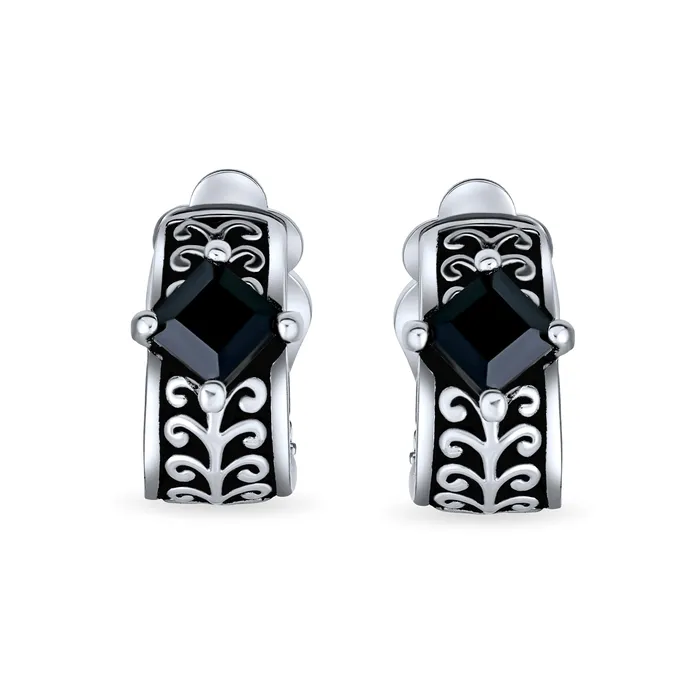 Bali Black Crystal Vines Scroll Half Hoop ClipOn Earrings NonPierced Ears BlingJewelry Wholesale Earrings