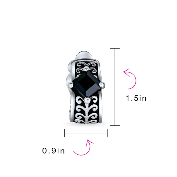 Bali Black Crystal Vines Scroll Half Hoop ClipOn Earrings NonPierced Ears BlingJewelry Wholesale Earrings