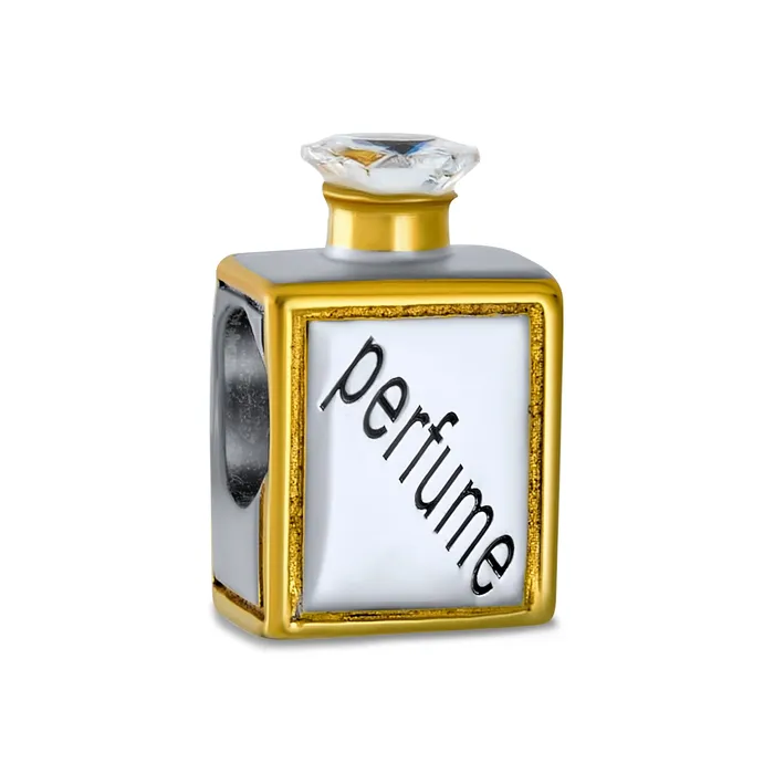 BlingJewelry Wholesale Bracelets Crystal Bead Charm Two Tone 14K Gold Perfume Bottle for European Bracelet